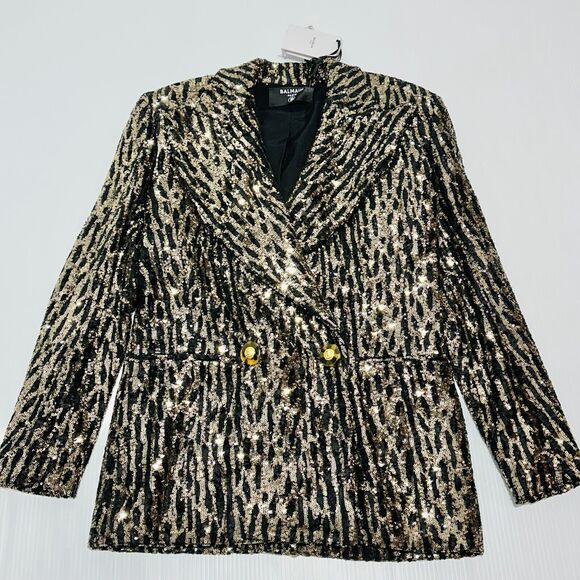 Balmain Blazer 40/US 8/ M Gold Sequin Peak Lapel Double-Breasted NWT $3995 - Picture 3 of 15